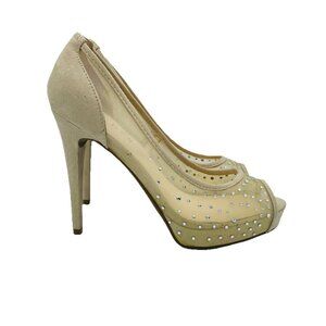 Guess Shoes Womens Size 7.5 M Beige Rosalyn High Heels Stiletto Rhinestone Studs